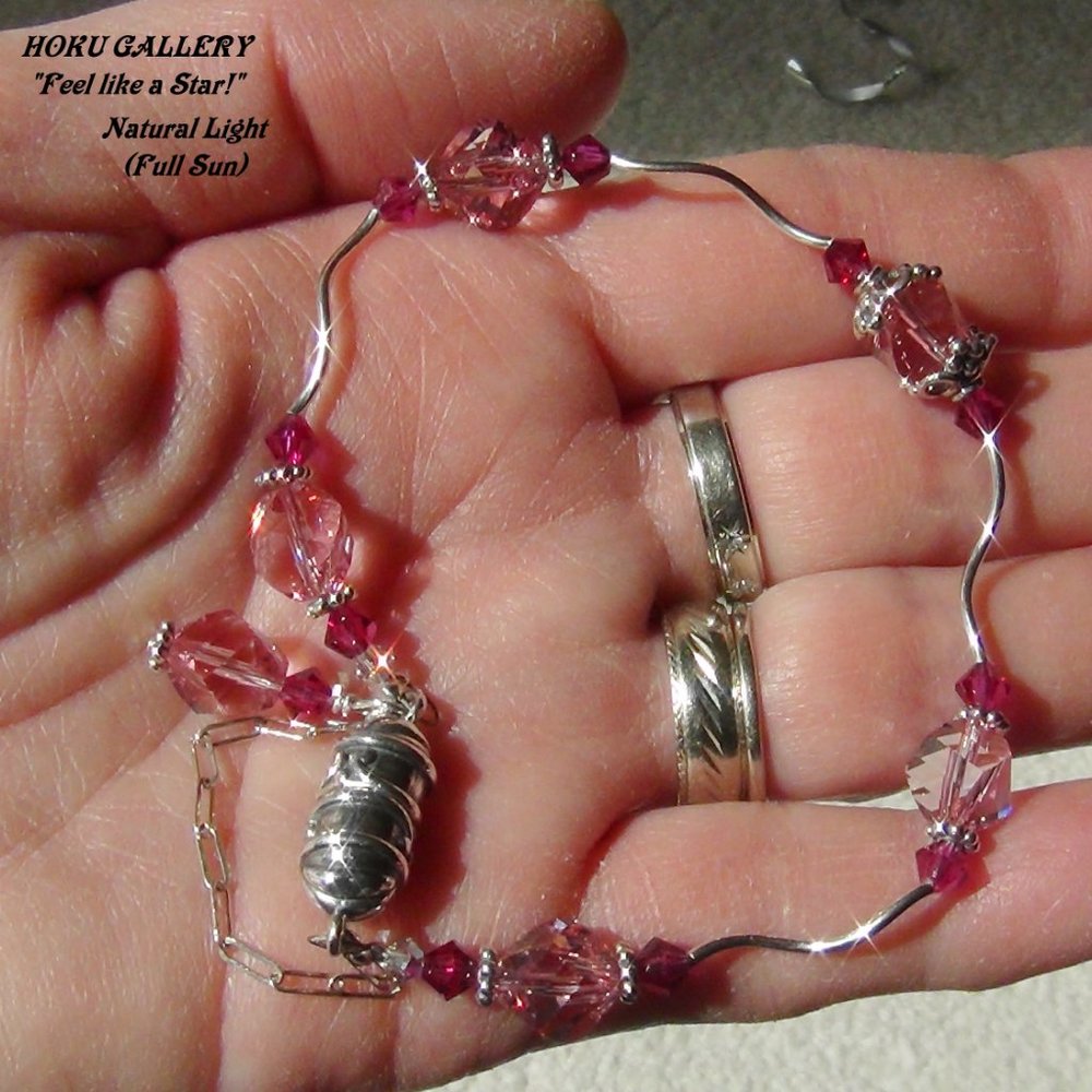 NWOT Bracelet, Rose & Siam Austrian Crystals Silver Twists Magnetic Clasp Size 7